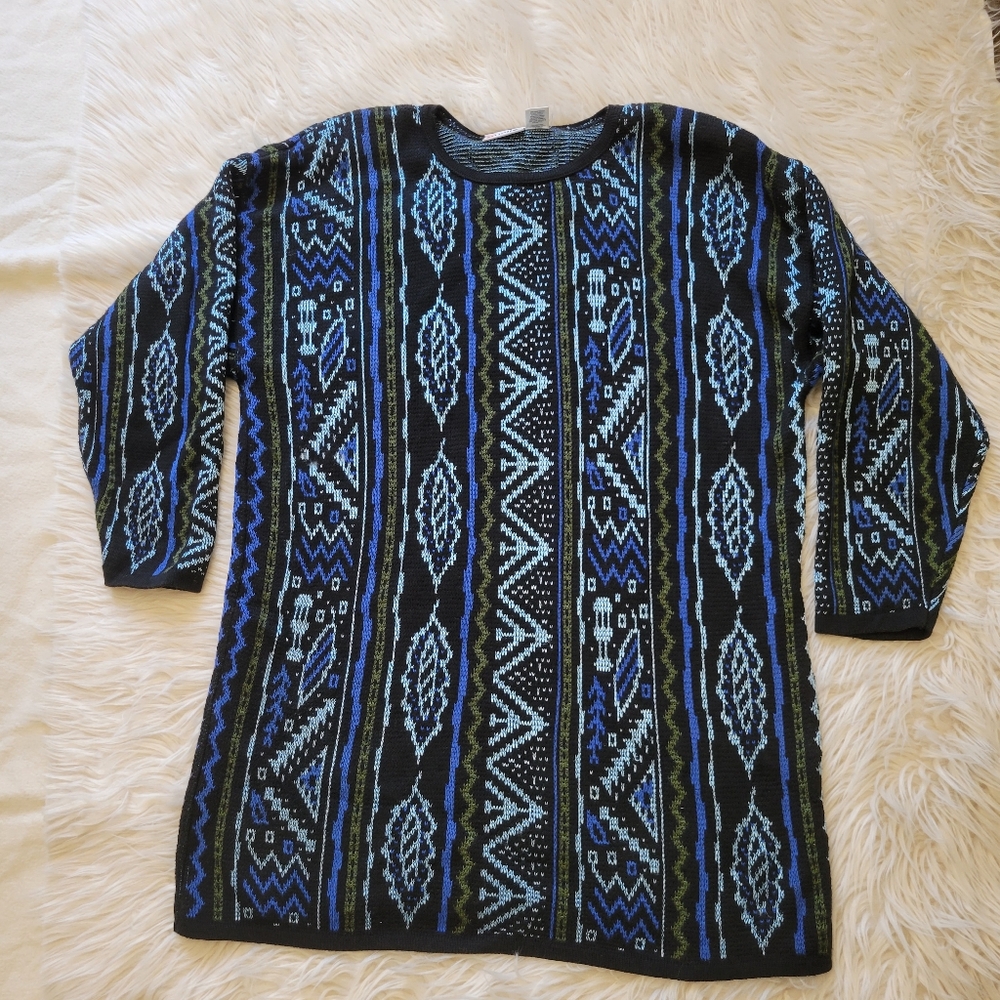 Units Limited Edition Black Blue Metallic Fair Isle Lurex Sweater M VTG 1994 USA